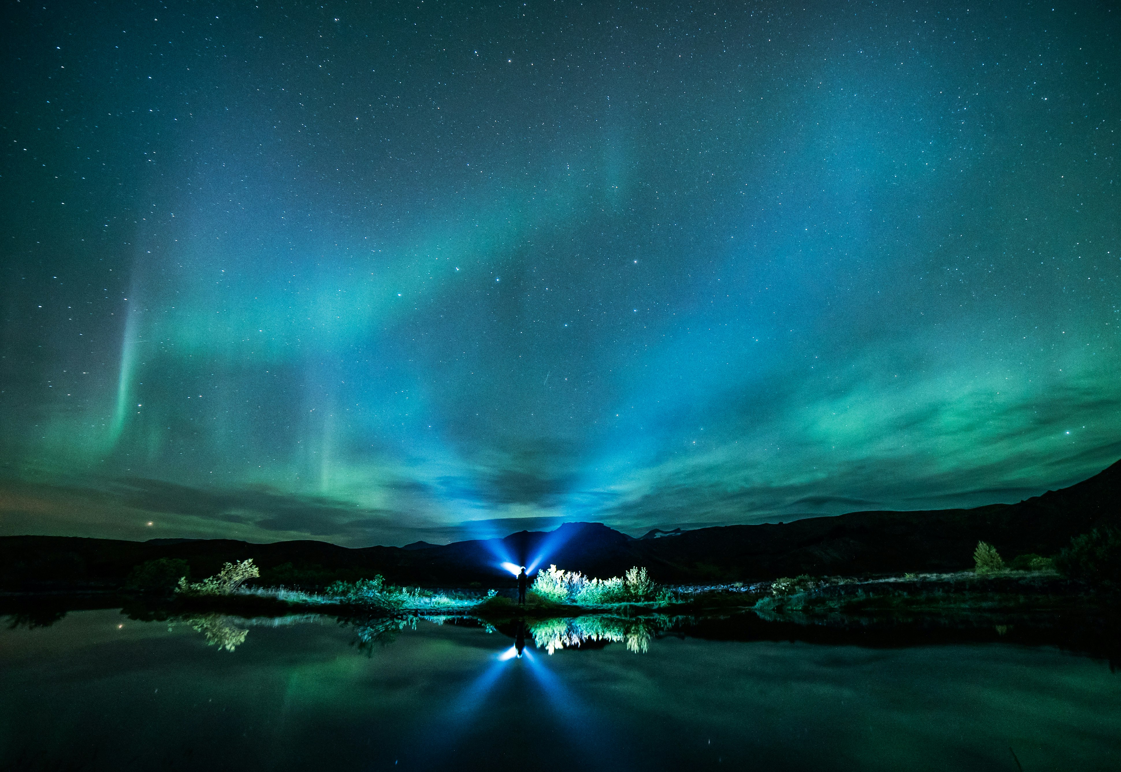 green Aurora lights above body of water